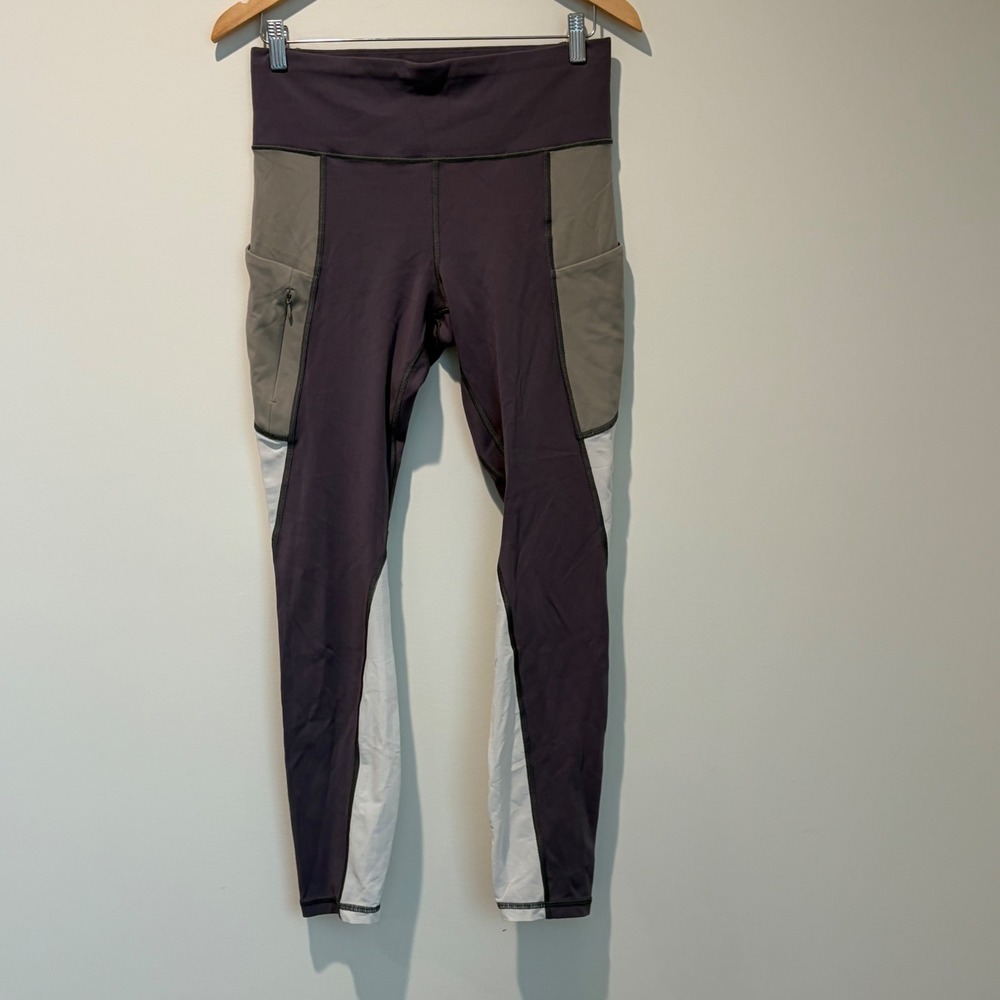 Athleta Womens Colorblock Utility Leggings Purple Olive Gray MT Tall